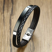 Charger l&#39;image dans la galerie, Prominent Stainless Steel Leather Bracelet
