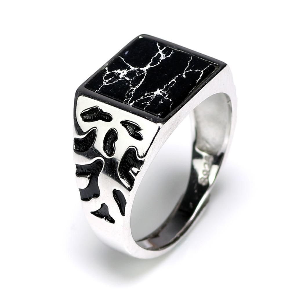 Black Marble Silver Ring