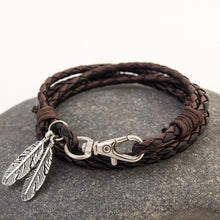 Load image into Gallery viewer, Carved Leather With Feather Bracelet
