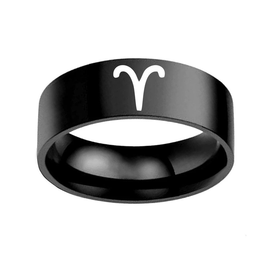 Zodiac Black Stainless Steel Ring