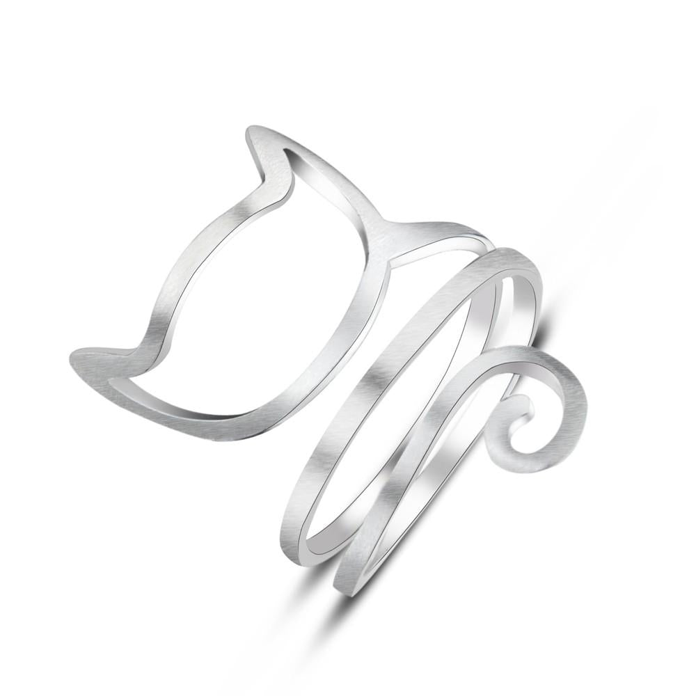 Silver Cat Drawing Outline Ring